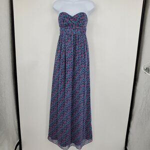 BCBG Generation Strapless Floral Print Lagenlook Prairie Boho Maxi Dress Size 4